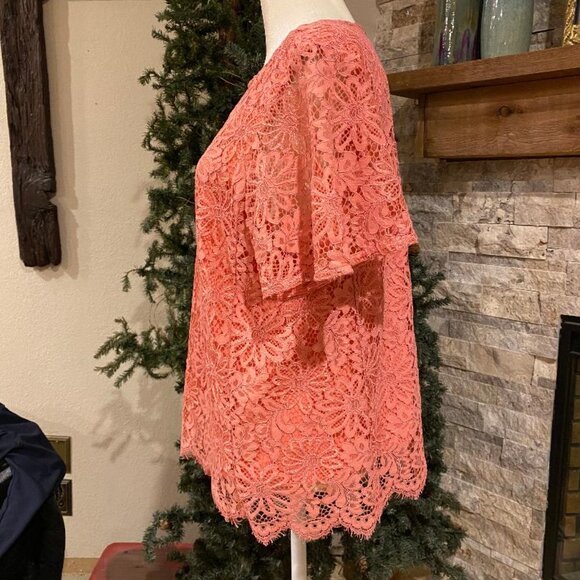 NANETTE LEPORE Blouse Top Gorgeous Salmon Pink Lace MSRP $99 Size MEDIUM! NICE! - Picture 3 of 7